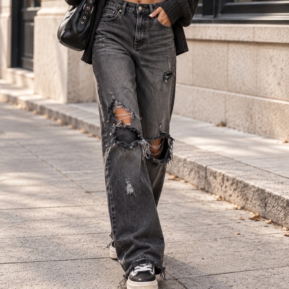 Wild Fable Womens Highest Rise Straight Leg Distressed Jeans Black Size 2 y2k